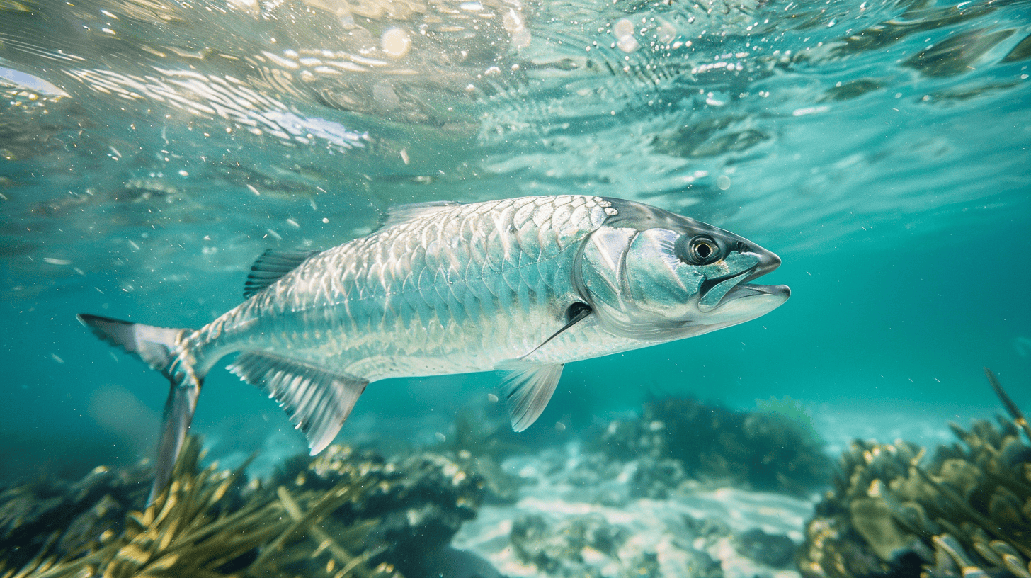 Tarpon fish swimming under water.