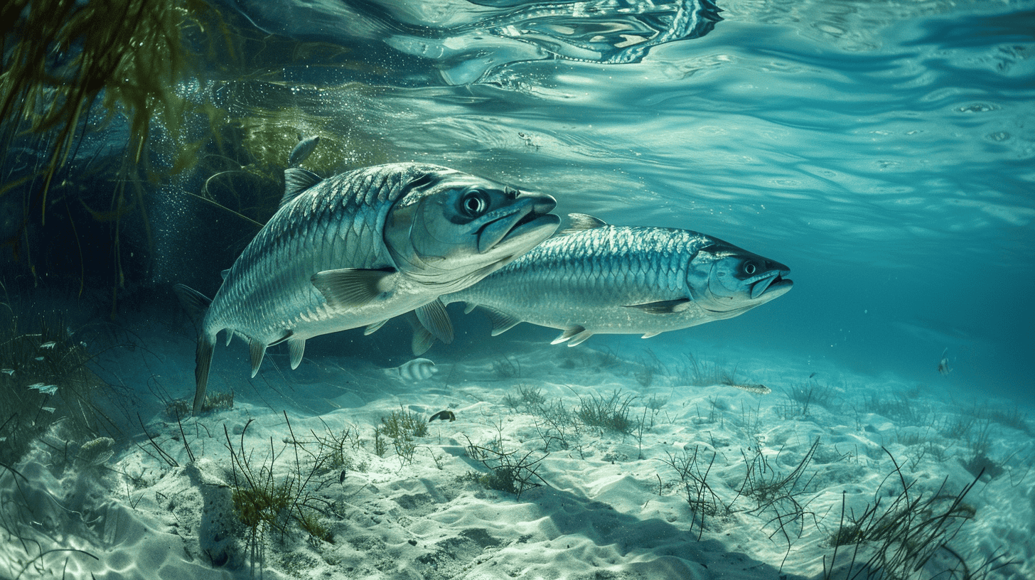Pair of tarpon swimming underwater.